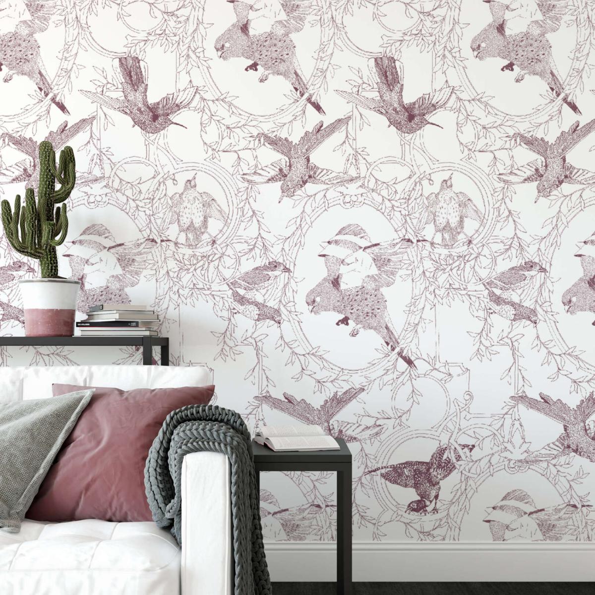 Papier peint art déco avec oiseaux seigneurial - 85x260 cm (l x h ...