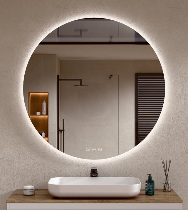 BELLOBATH - Espejo de Baño Redondo con Luz LED, 3 Tonos de Luz e Intensidad Regulable, Antivaho - Luz Indirecta - Ø 90 cm