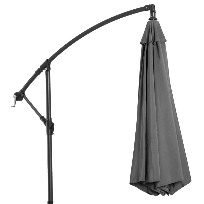 Parasol à manivelle avec structure en acier et tissu polyester gris Ø2,95x2,45m pour jardin terrasse balcon - 4