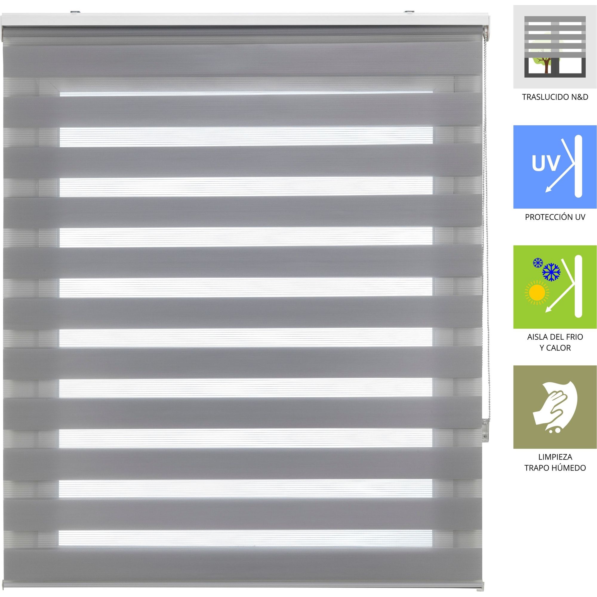 Blindecor lira | estor enrollable noche y día - medidas estor: 130x180 - medidas tela estor: 127x175 - estor gris plata