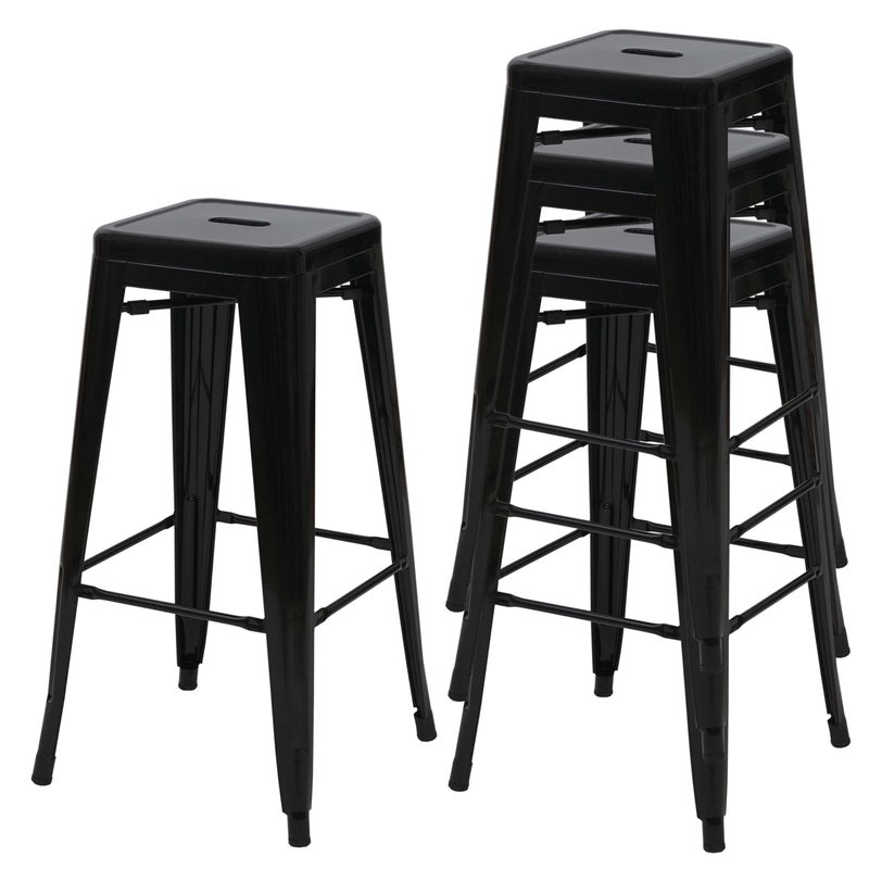 Zestaw 4 stołków barowych HWC-A73, stołki barowe, metalowe, industrialne, sztaplowane ~ czarny
