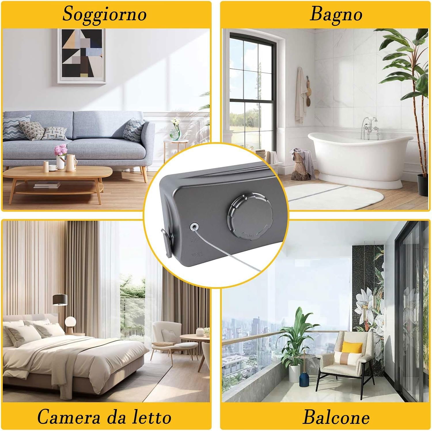 Séchoir à linge mural rétractable à deux rangées - Avec 2 cordes de 5 m - bouton de tension réglable - pour balcon, buanderie, chambre - gris - 8