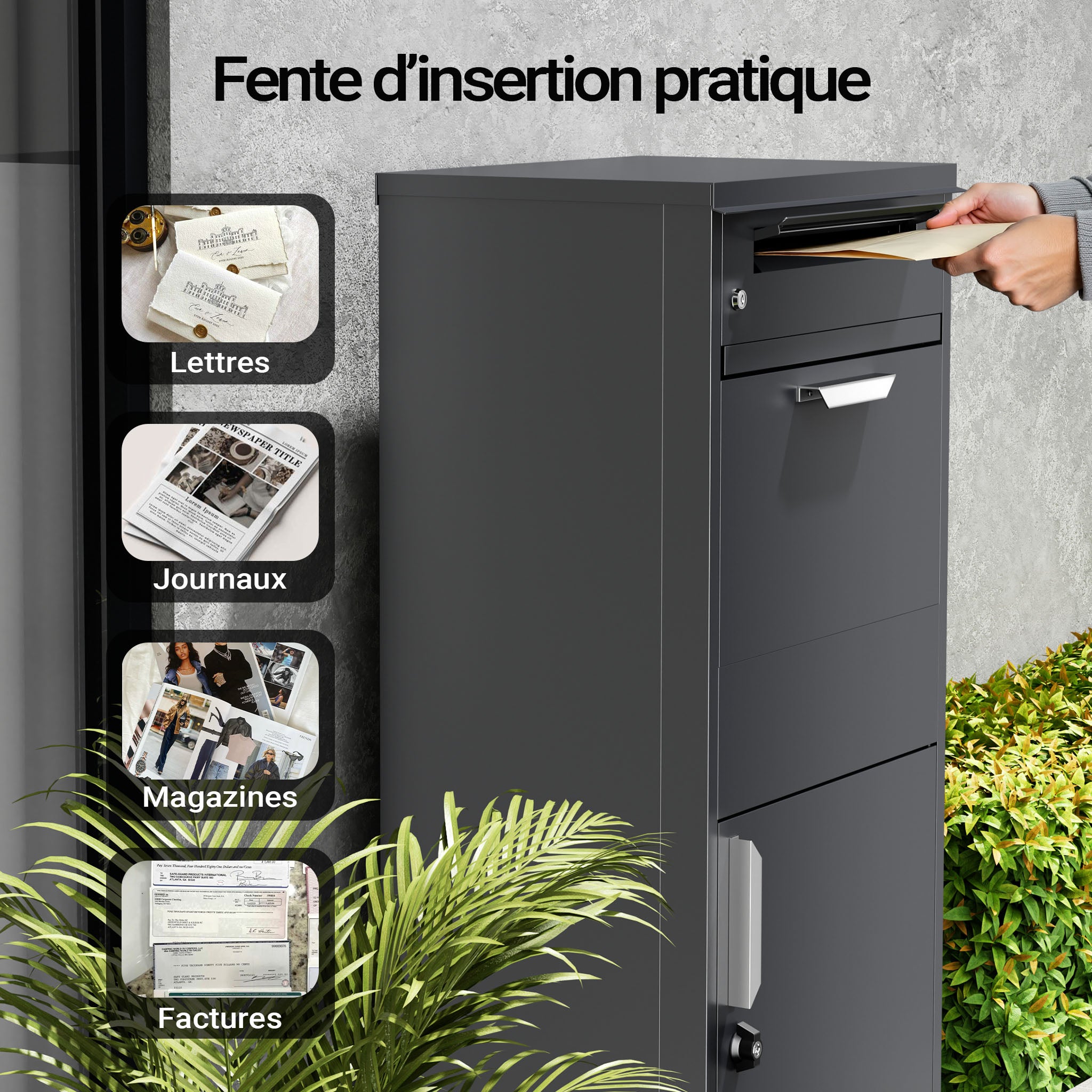 Boîte à colis verrouillable gris anthracite 500 x 370 x 1120 mm, Boîte aux lettres sur pied, pour colis max. 150 x 400 x 400 mm, Usage… Toboli - 4