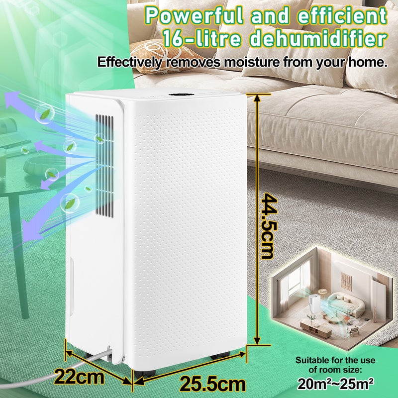 Deshumidificador de aire 16L/Día , Deshumidificador silencioso portátil antimoho 38dB 20m²-25m - 2
