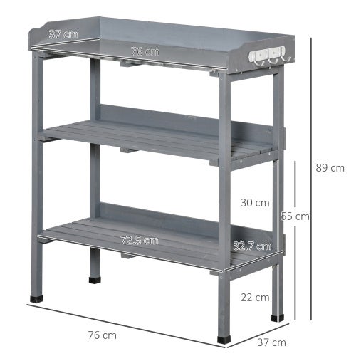 Table de rempotage avec plateau métal & cadre bois 76x37x89cm – Table de jardinage pour balcon et intérieur - 3