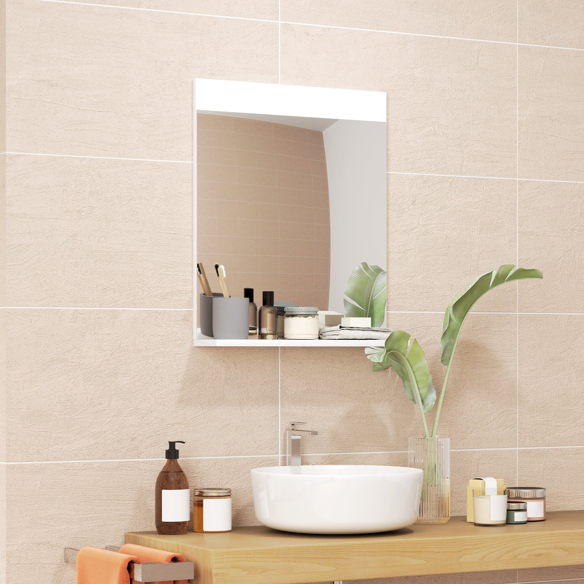 Miroir de salle de bain miroir mural avec étagère de rangement pour salon chambre 50 x 12 x 60 cm blanc - 3