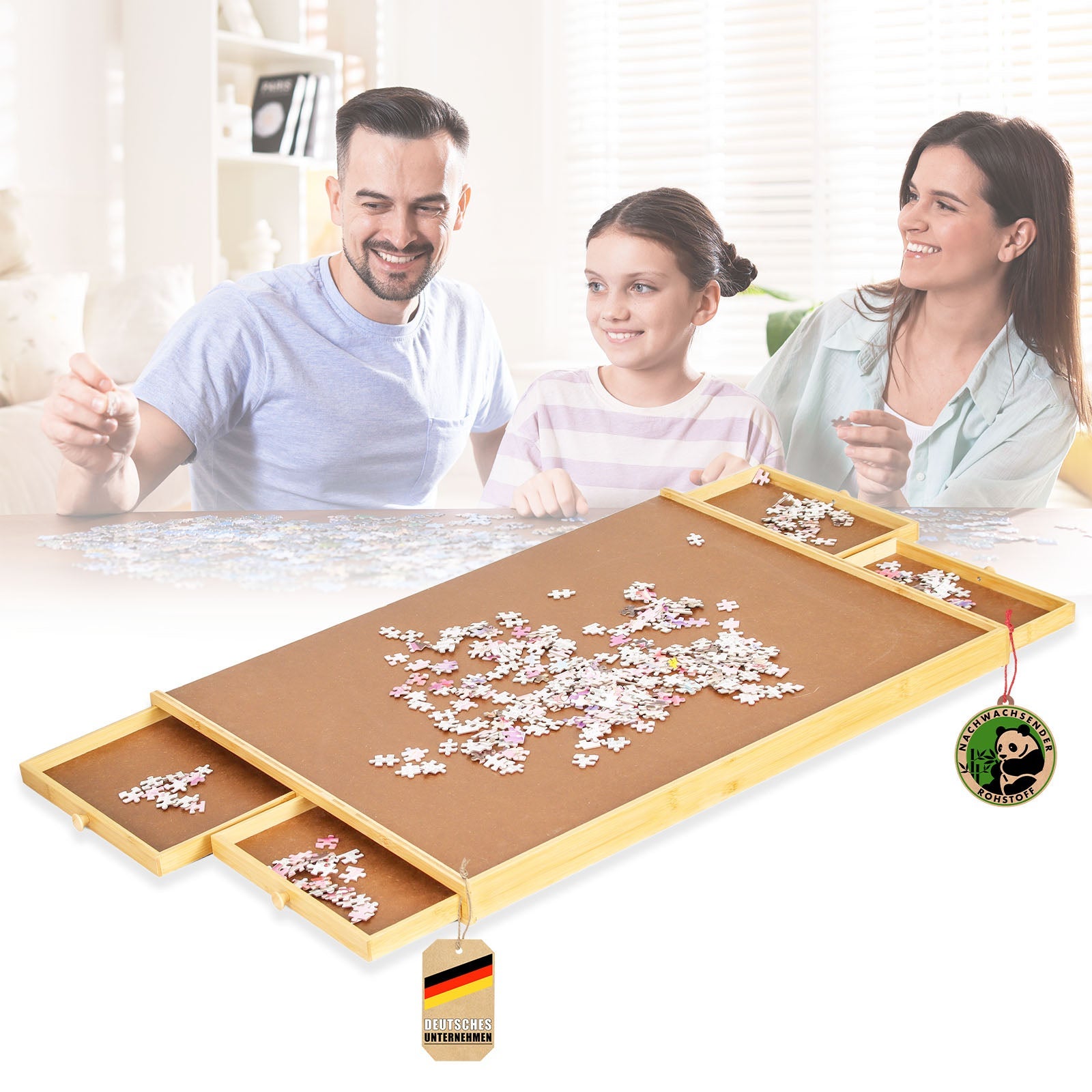 Table de puzzle en bois personnalisée de 1500 pièces, 6 tiroirs, portable, écolo