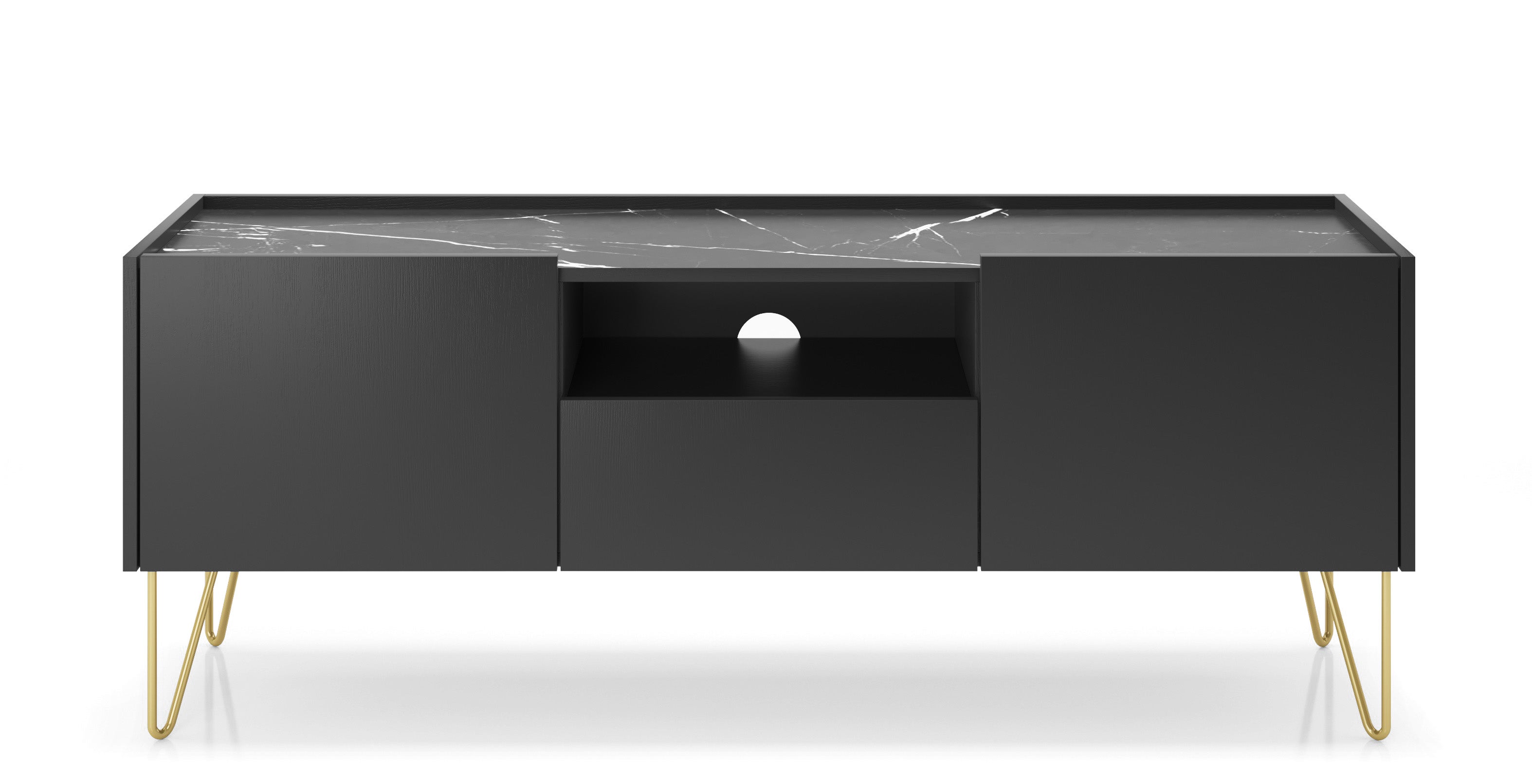 Szafka RTV: grafitowy czarny / czarny marmur, 144 x 55 x 37 cm - 2