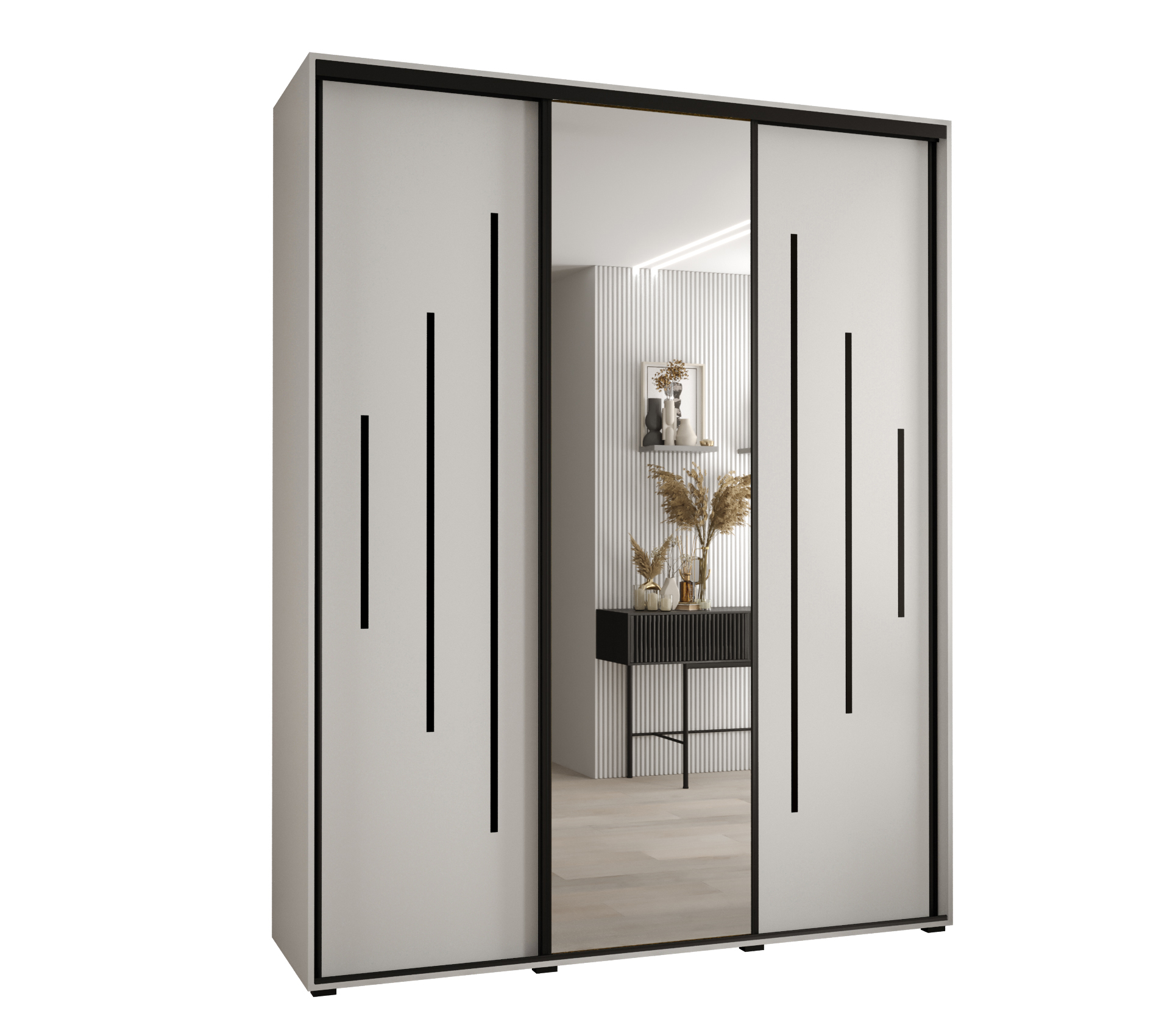 Szafa przesuwna z lustrem wysoka Davos 13 190 x 45 x 235,2 cm biały + biały + u. czarny - Abiks Meble