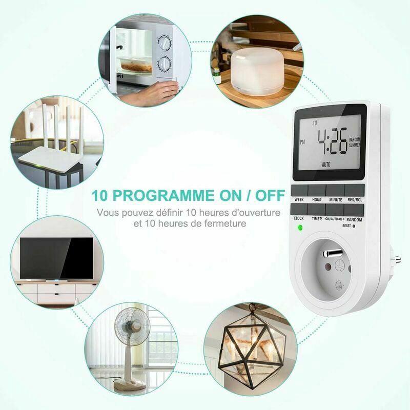 Minuteur Programmable Hebdomadaire Avec Prise Et écran - Prise électrique Intelligente, Blanc, Pour économies D'énergie