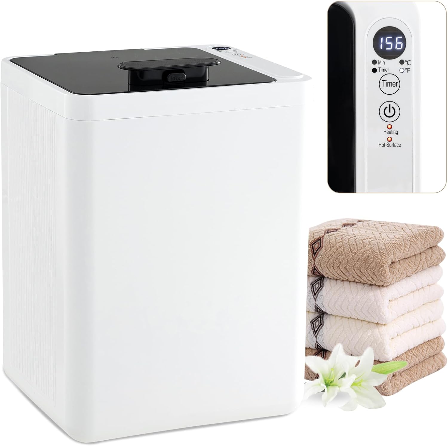 Chauffe-serviettes électrique mural avec étagère supérieure, chauffage intelligent avec panneau tactile, minuterie 9H et contrôleur de température de 30 à 70 ℃, pour douche, jacuzzi, noir