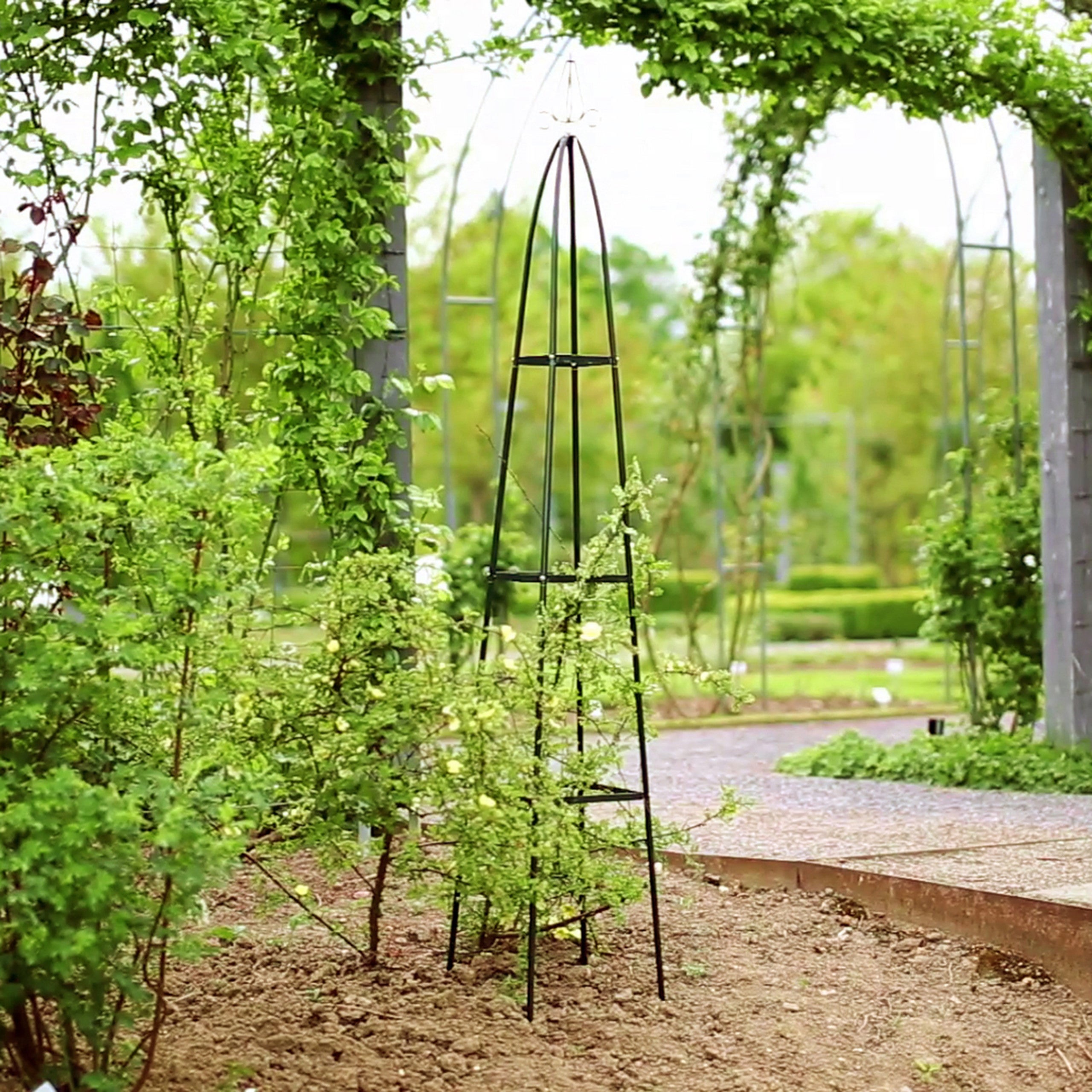 Obélisques de jardin métalliques pointus, lot de 2, 192 x 35 x 35 cm, tuteurs verts sur pied pour rosiers et plantes grimpantes, Relaxdays - 2