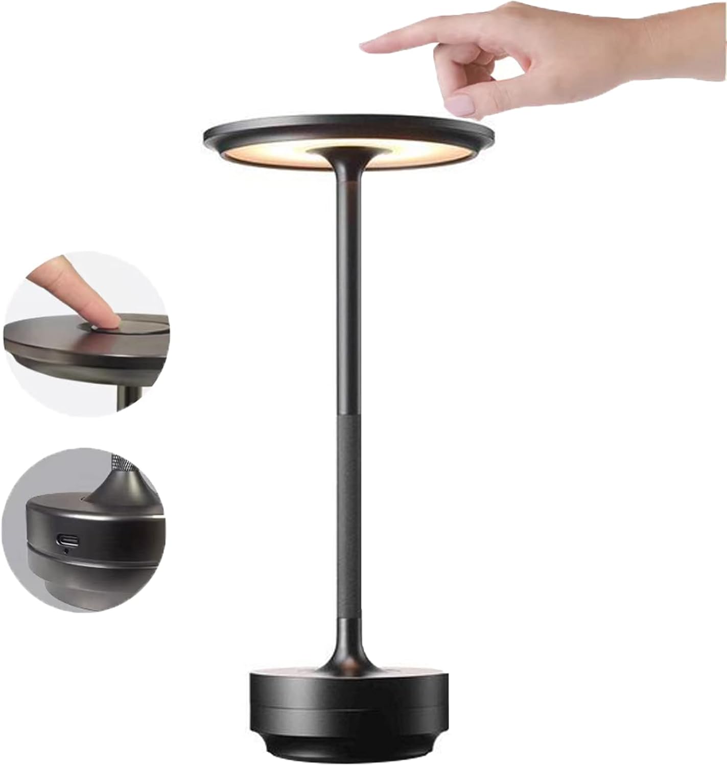 3000mAh – Lampa stołowa, lampka nocna, akumulatorowa, wodoodporna, sterowanie dotykowe, dekoracyjne oświetlenie LED do restauracji i baru, czarne