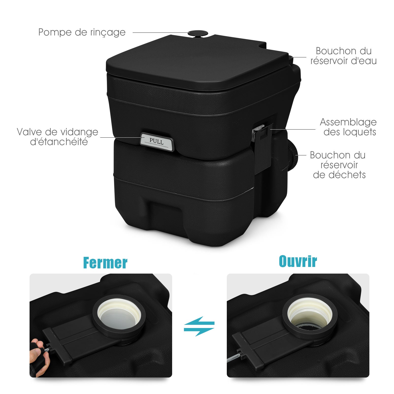 Toilette Chimique Portable Avec Accoudoirs Amovibles – 150 Kg De Capacité, Pour Personnes âgées, Handicapées Et Femmes Enceintes
