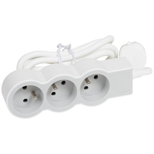 rallonge multprise - 3 x 2p+t - 3 mètres - blanc / gris - legrand 049488 - 3