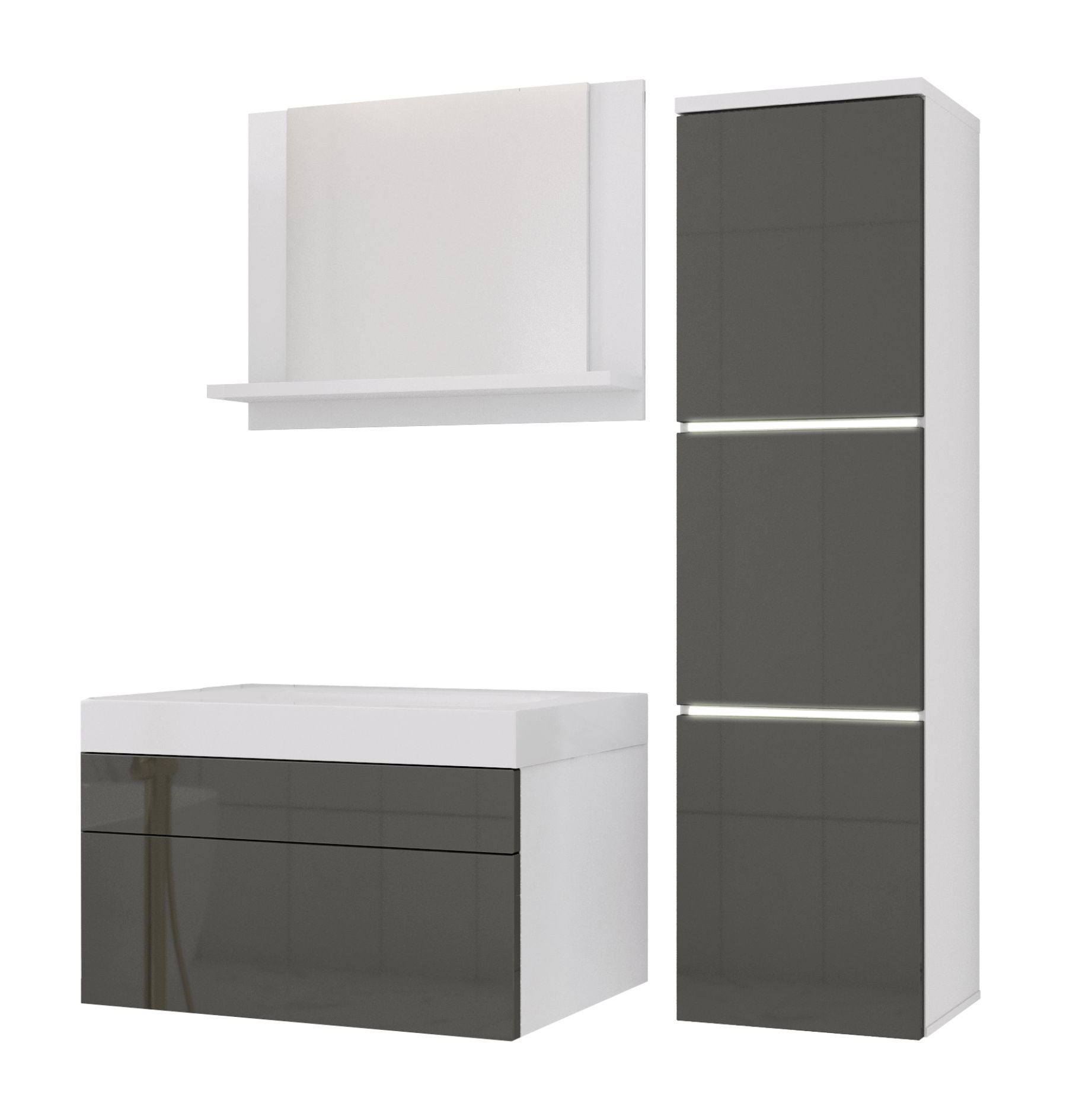 Zestaw mebli łazienkowych, Matowa biel, Połysk szary, 90 x 110 cm