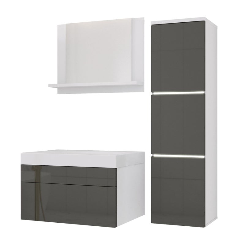 Zestaw mebli łazienkowych, Matowa biel, Połysk szary, 90 x 110 cm