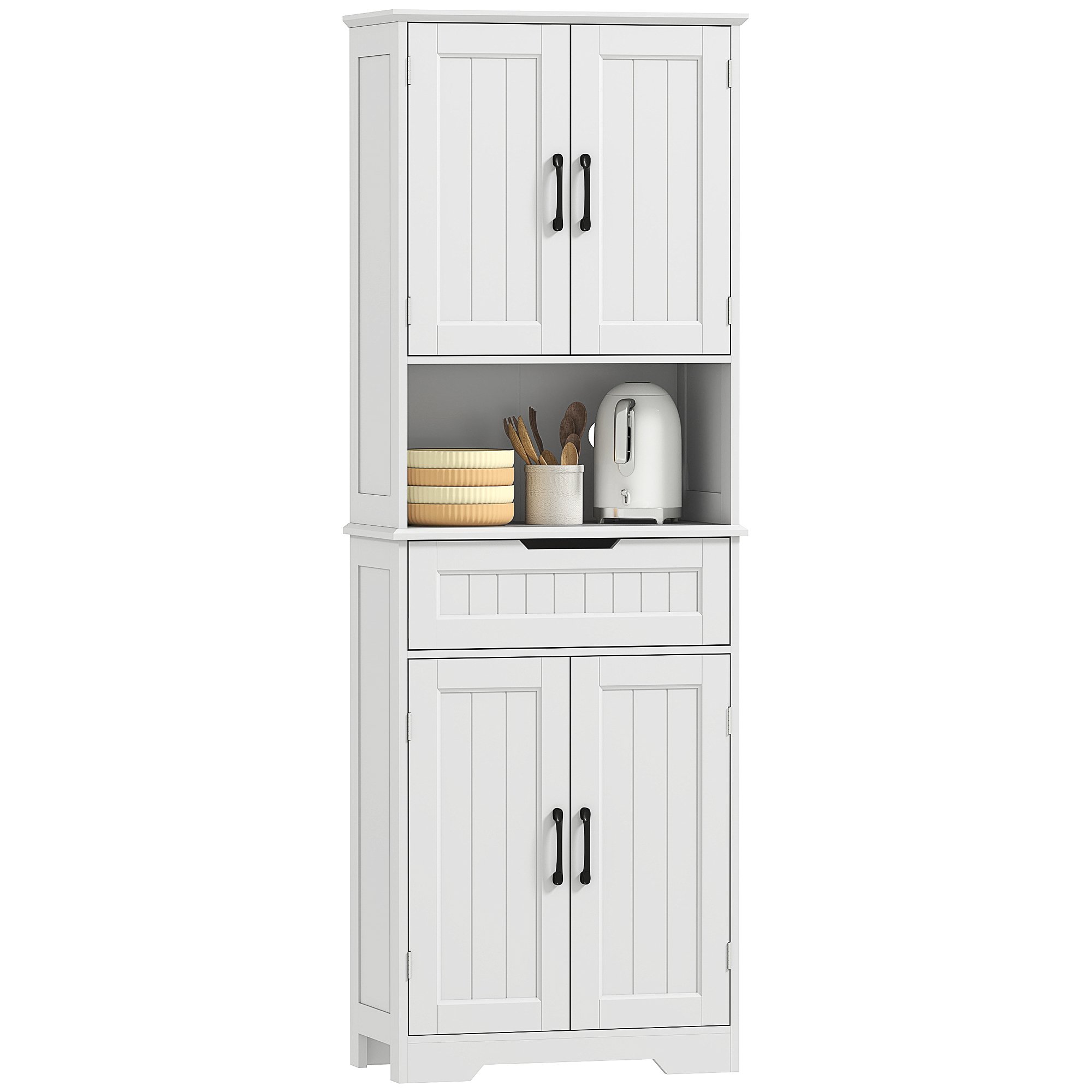Buffet de cuisine haut, meuble de rangement avec gestion des câbles et support pour micro-ondes, meuble de cuisine à 2 portes, 60 x 30 x 172 cm, blanc - 2