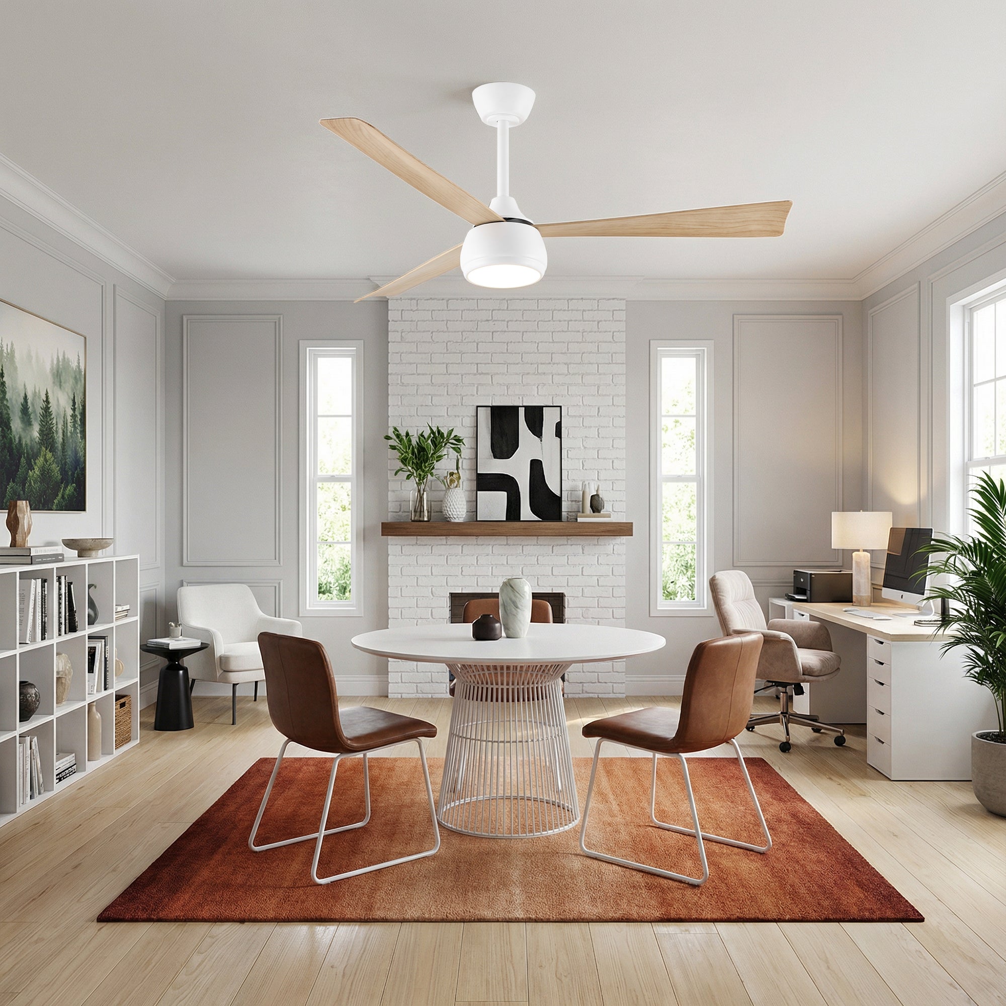 Ventilador de techo con luz Parrot Uncle motor DC silencioso con mando a distancia blanco mate efecto madera 132 cm invierno-verano - 4