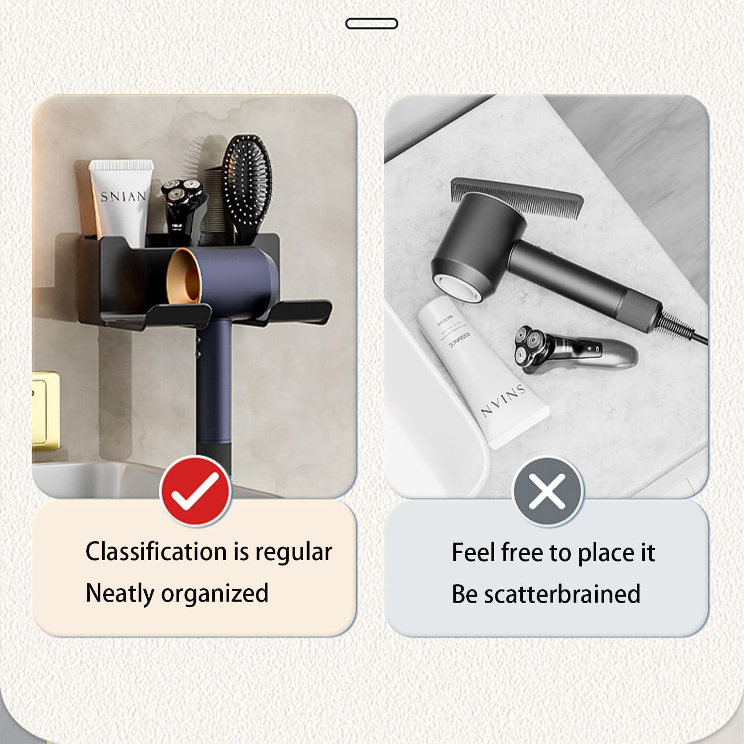 Support d'accessoires de Sèche, Porte Seche Cheveux Mural Adhesif, Convient à la Plupart des Sèche Cheveux pour Les Salles de Bains Les Chambres - 4