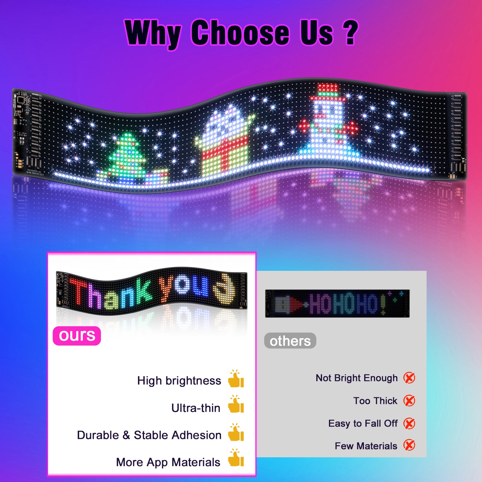 LOVHAUS Écran LED Souple Adhésif 16x96 Pixels—1280 LED RGB,contrôle APP & télécommande,10x35cm Panneau lumineux flexible pour vitrines et restaurants - 5