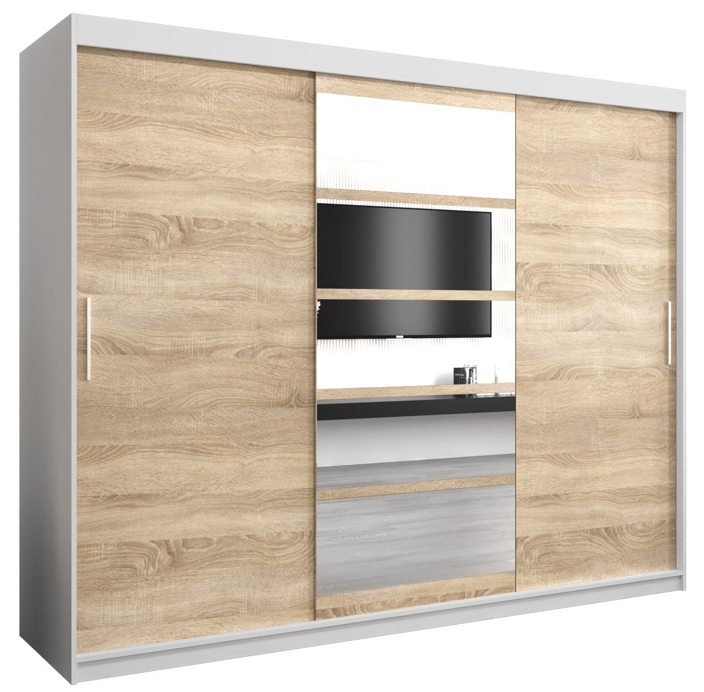 Szafa przesuwna garderoba ROMA 1 250 x 62 x 200 cm Biały + Sonoma - Abiks Meble