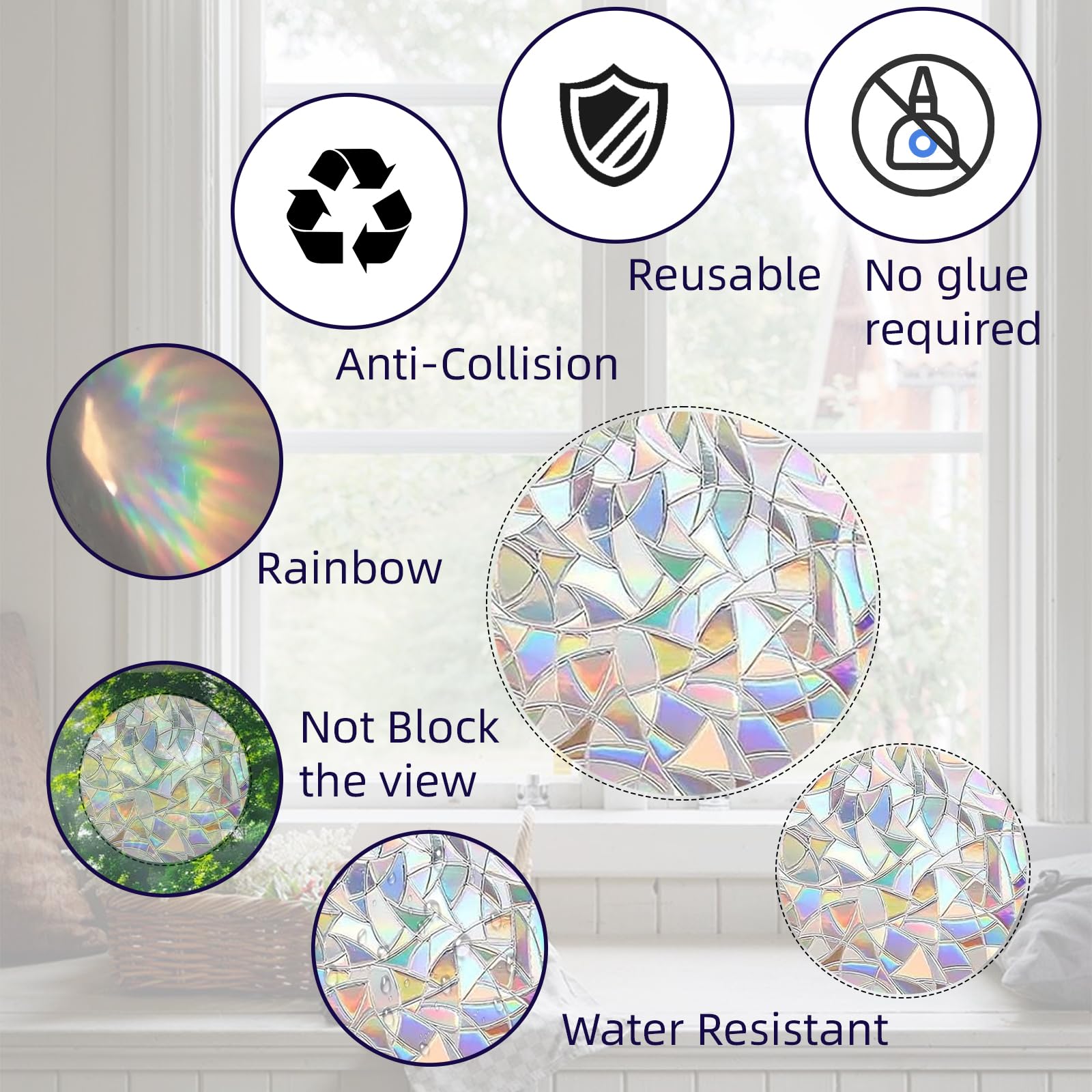 39 pièces suncatcher sticker, stickers fenêtre prisme, film arc-en-ciel, stickers anti-collision oiseaux, autocollants portes & fenêtres - 5