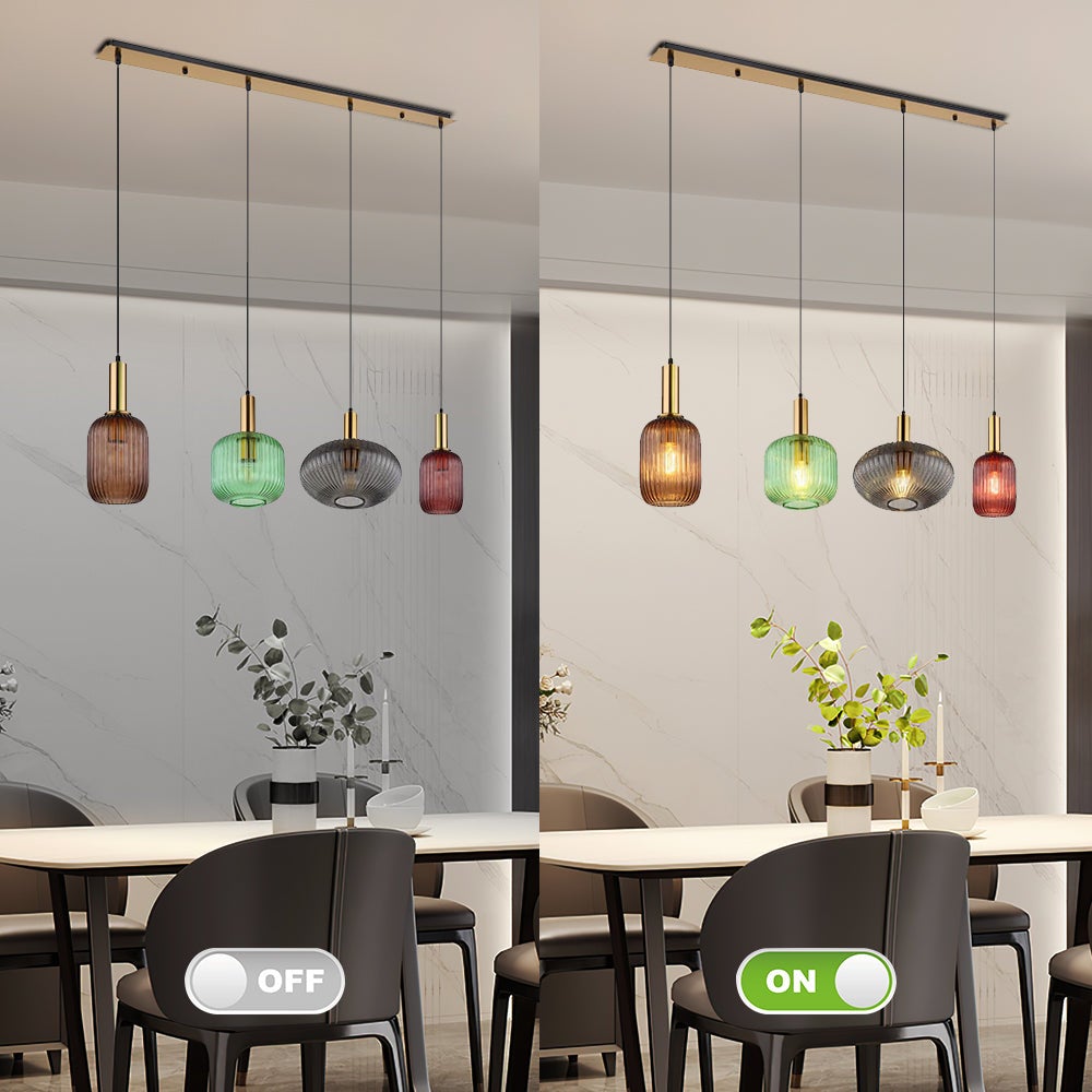 Suspension unique avec 3 abat-jours en verre cannelé, multicolore, diamètre 115 cm - 6