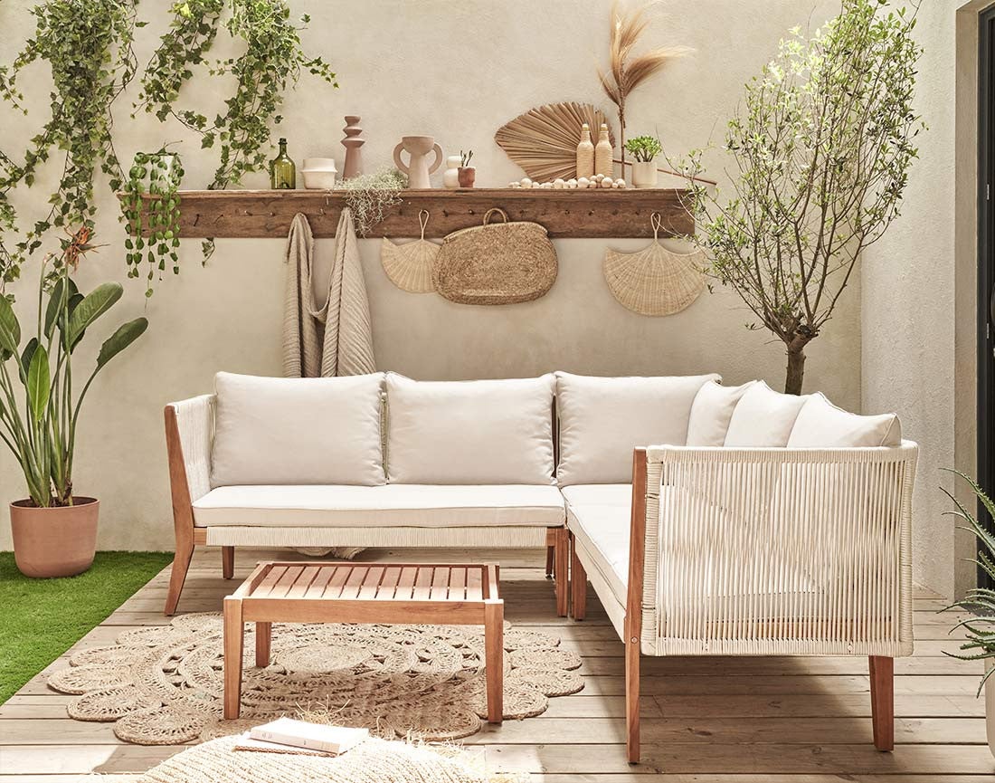 Salon de jardin 5 places en bois d'acacia et corde bois / beige - PAPUA - Best Mobilier - 7