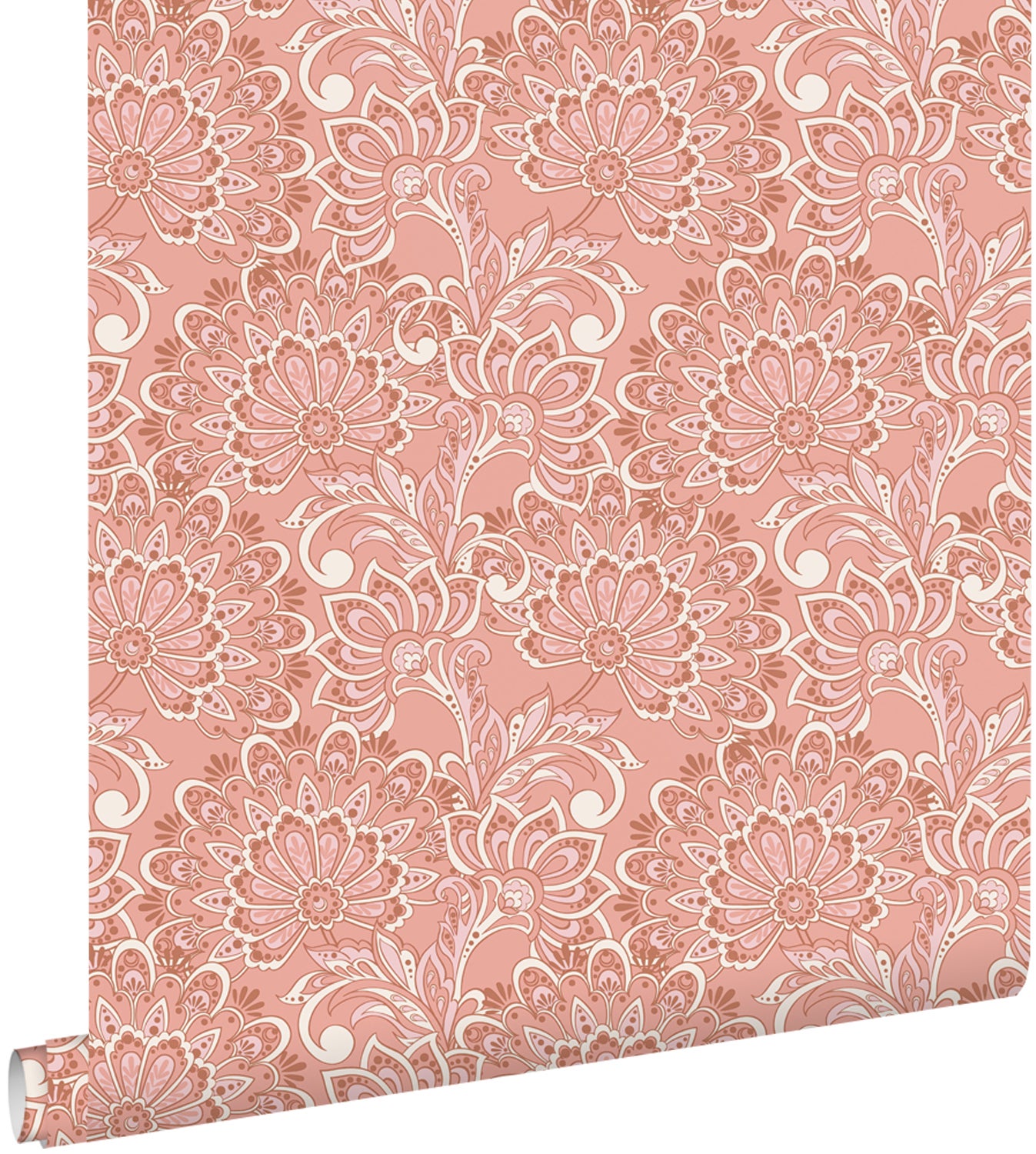 Tapeta zabytkowe kwiaty terakoty różowej - 50 x 900 cm - ESTAHOME
