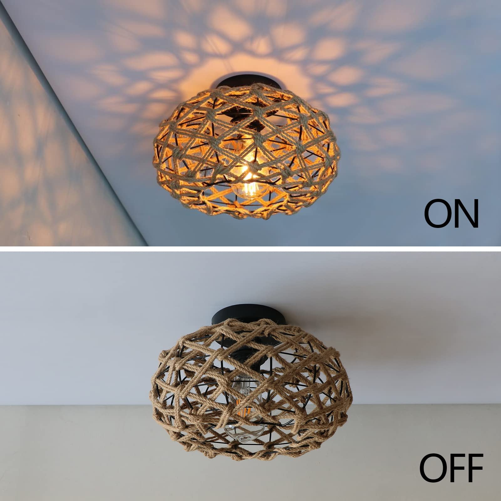 Plafonnier en rotin, lustre bohème, suspension de style industriel, lustre de plafond de style Wabi-sabi pour ferme, chambre, couloir, entrée, cuisine - 5