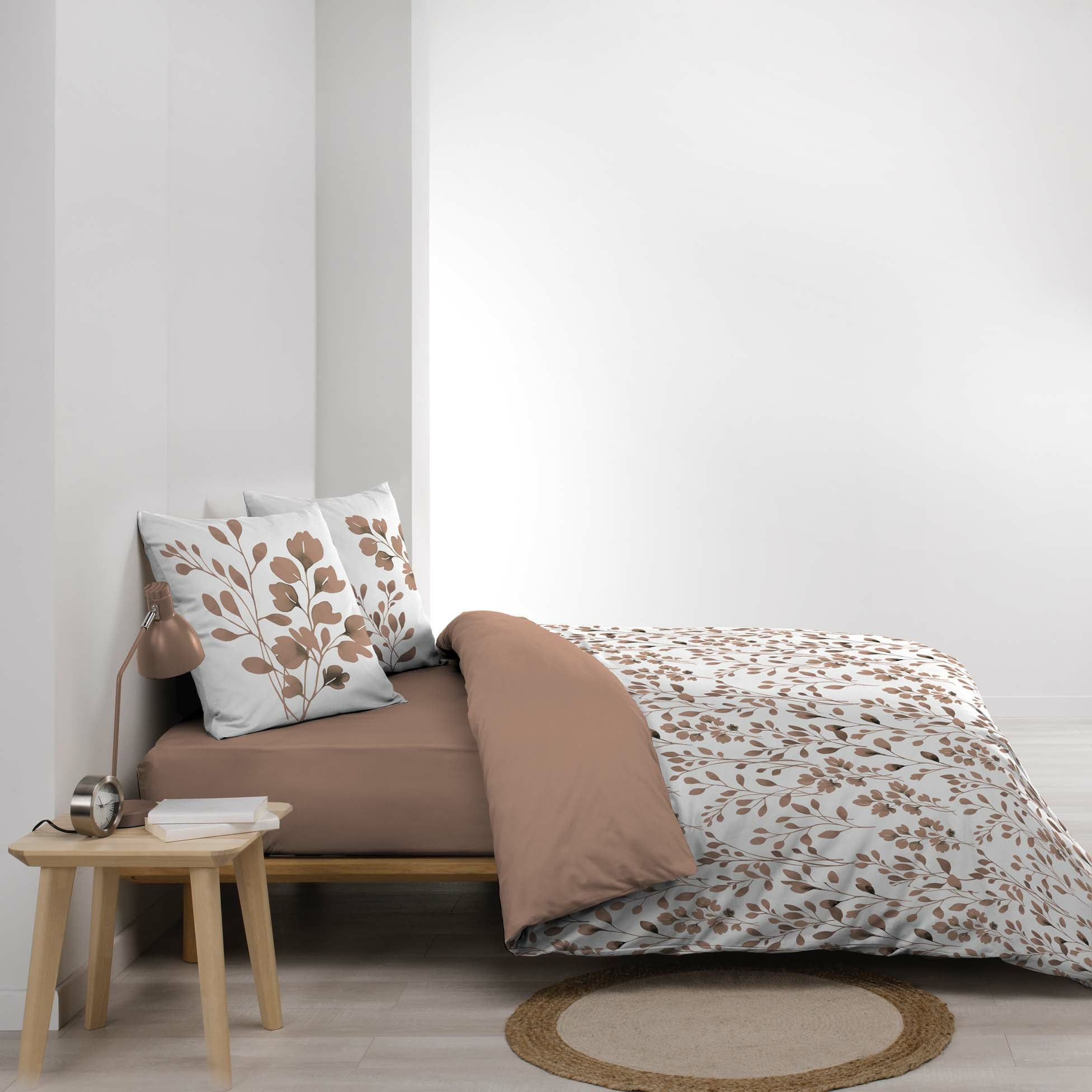 Housse de couette 200 x 200 cm MAIWENA Mocha + 2 taies – Coton 57 fils – Imprimé végétal - 3