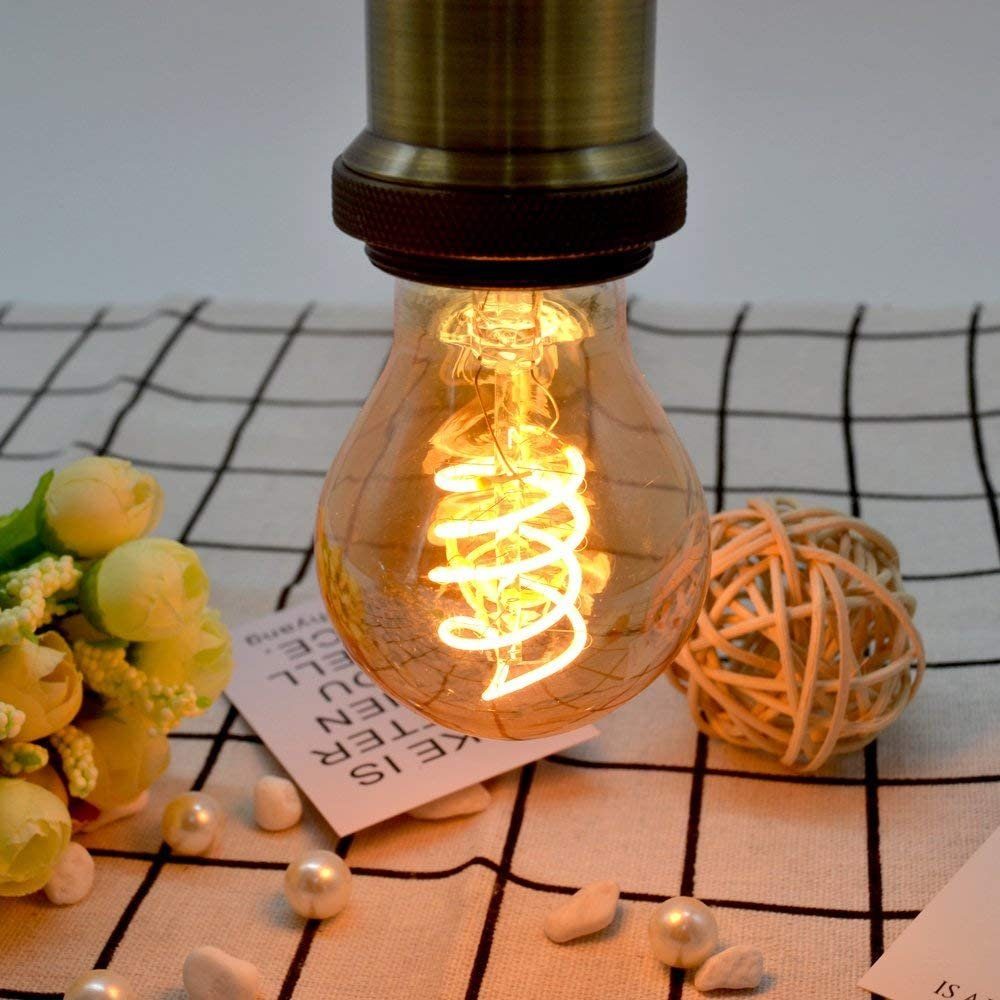 NETTLIFE Lot de 1 ampoules LED E27 vintage : ampoule à filament blanc chaud A60 2200K Edison rétro 4W décorative antique économie d'énergie éclairage - 4
