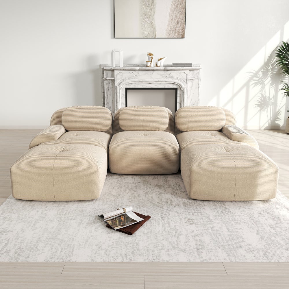 Sofa w kształcie litery U, modułowa, sztruks premium, nie wymaga montażu, tapicerka wysoce elastyczna, beżowa
