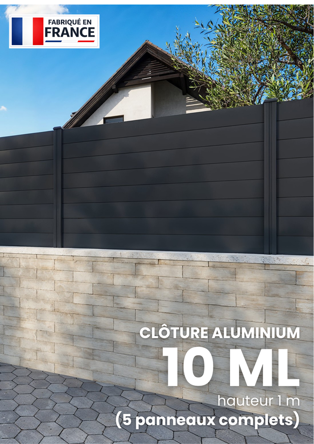 Kit complet clôture aluminium - 5 panneaux complets - 10 x 1 m - Prêt à poser - Anthracite