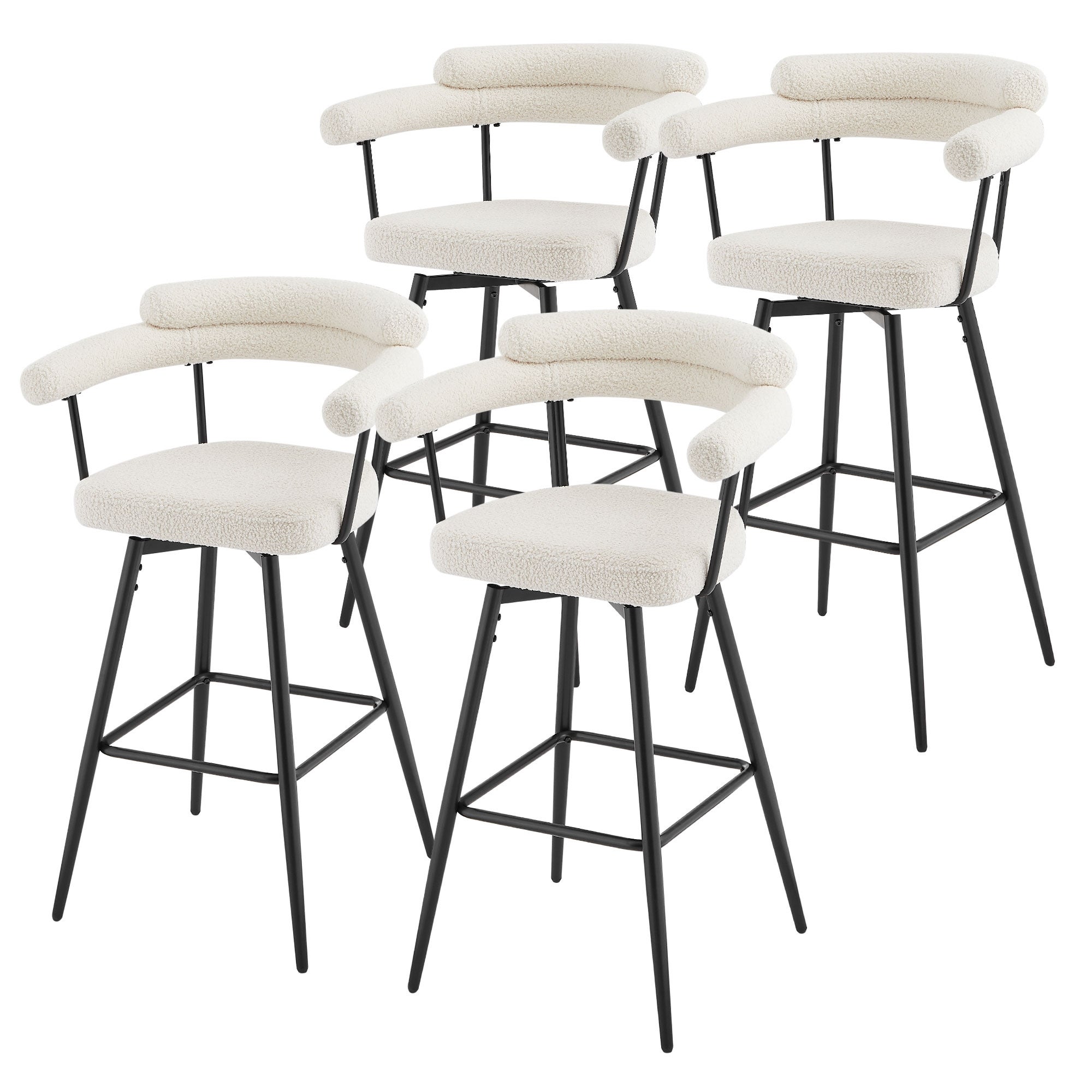 ML-Design stolki barowe 4 sztuki beżowy obrotowe tapicerowane tkaniną teddy z podłokietnikami oparciem podnóżkiem komfortowe nowoczesne 76 cm