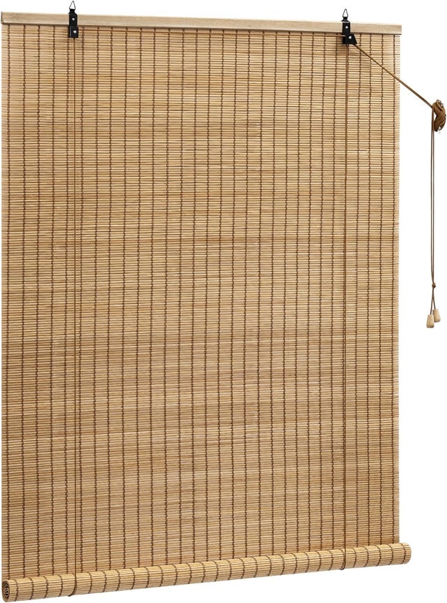 WOLTU Store Enrouleur Bambou, 110x160 cm, Store Bambou, Protection Solaire, Store Vénitien en Bambou, Tirage Latéral, Store Tamisant, Marron