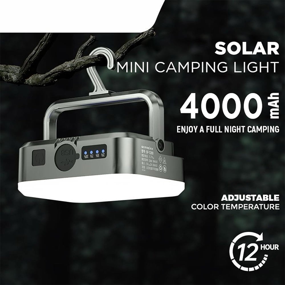 Latarka kempingowa zasilana energią słoneczną – latarka LED i lampa awaryjna – wodoodporna, przenośna, ładowana przez USB – akumulator 4000 mAh - 6