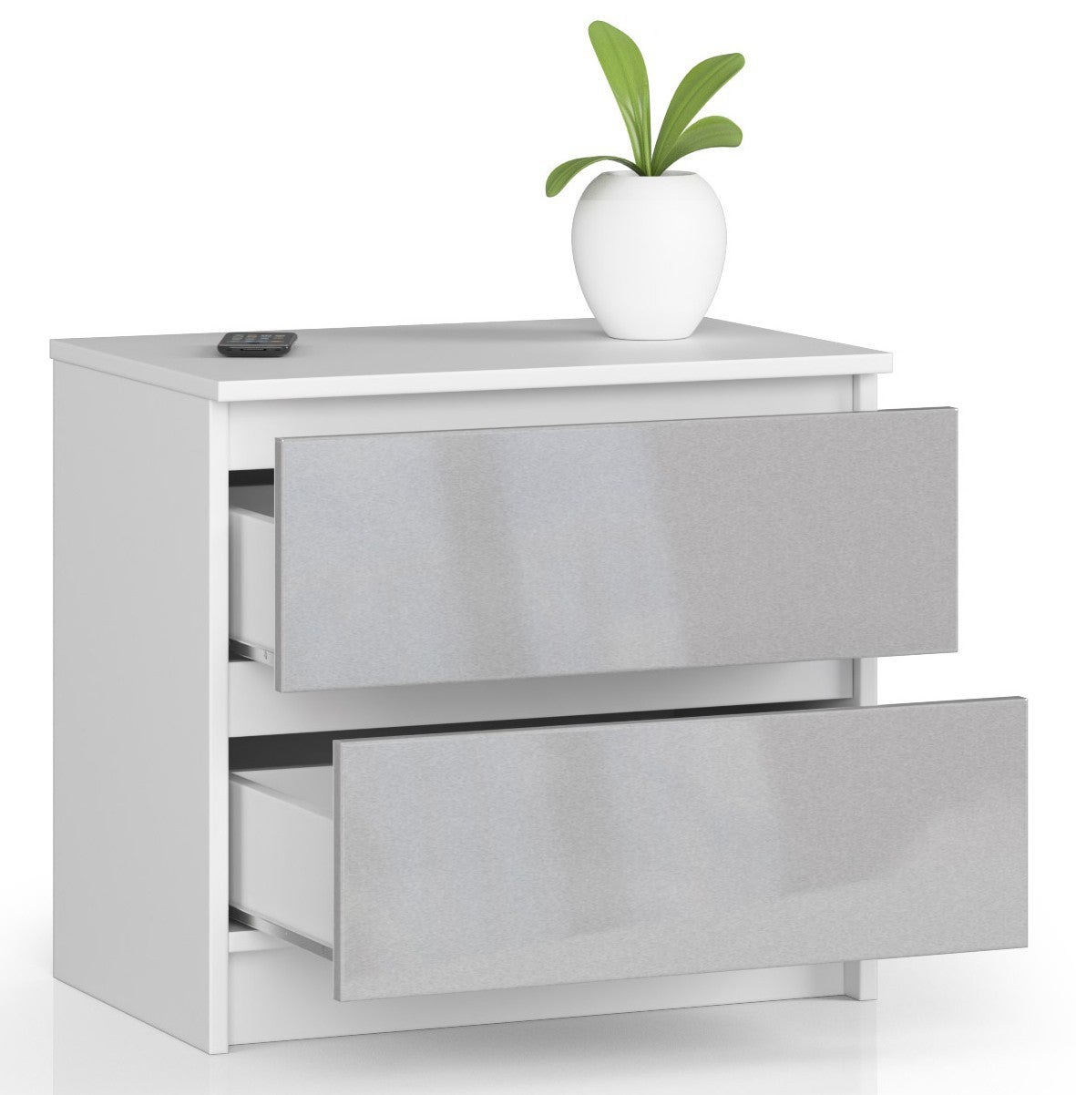 Stolik nocny: 2 szuflady, biały | metaliczny połysk, szer.: 60 cm, wys.: 55 cm, gł.: 40 cm. - 2