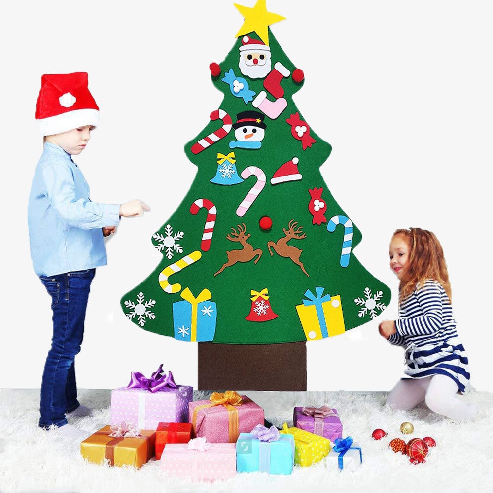 Juego de árbol de Navidad de fieltro DIY con adornos para niños
