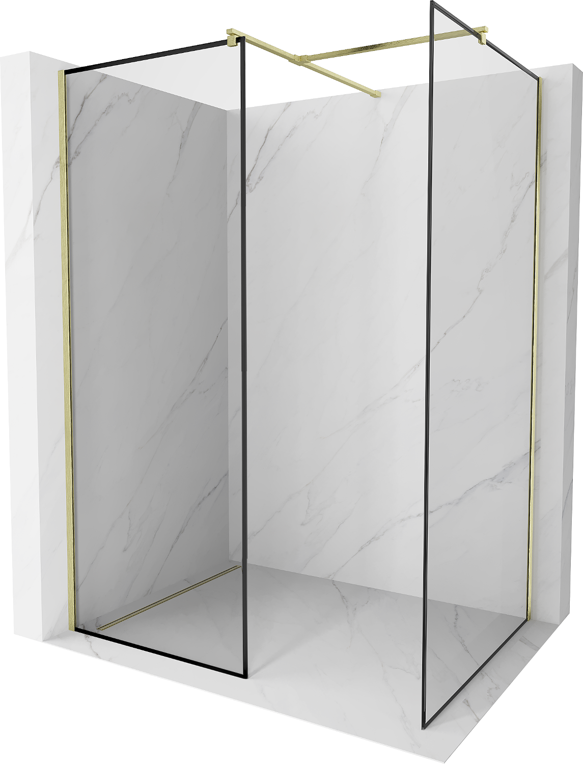 Mexen Kioto ścianka prysznicowa Walk-in 80 x 80 cm, czarna ramka, złota szczotkowana - 800-080-202-55-70-080