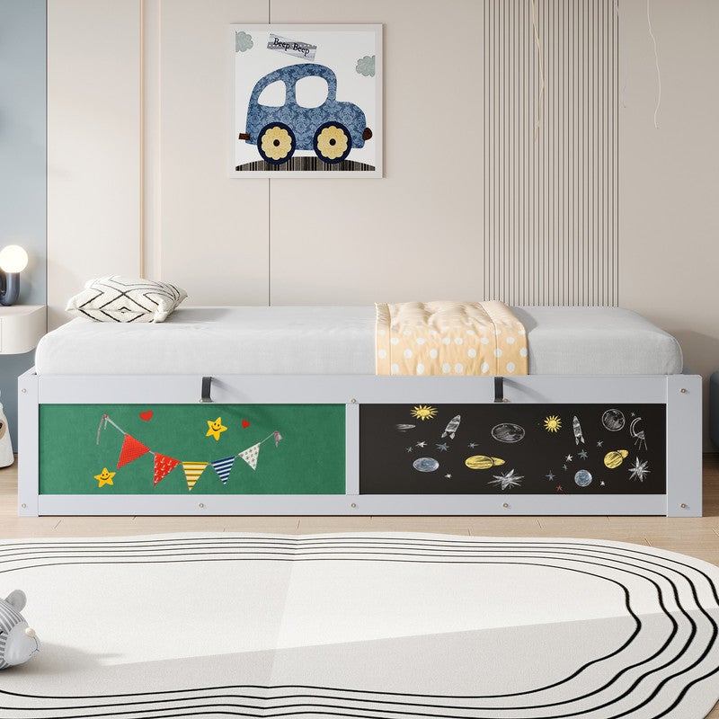 Łóżko dziecięce z pojemnikiem 90 x 200 cm - Przestrzeń do przechowywania pod łóżkiem - Drewno lite - Szary (materac nie jest wliczony w cenę) - 4