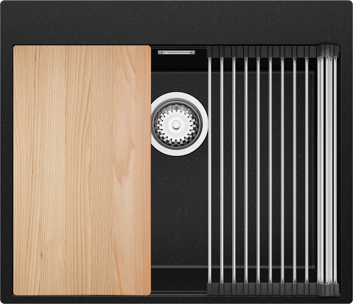 Lavello Cucina Tutto Nero Primagran - 58x50cm, 1 Vasca, Incasso, Con Sifone, Per Mobile 60cm - Foto 3