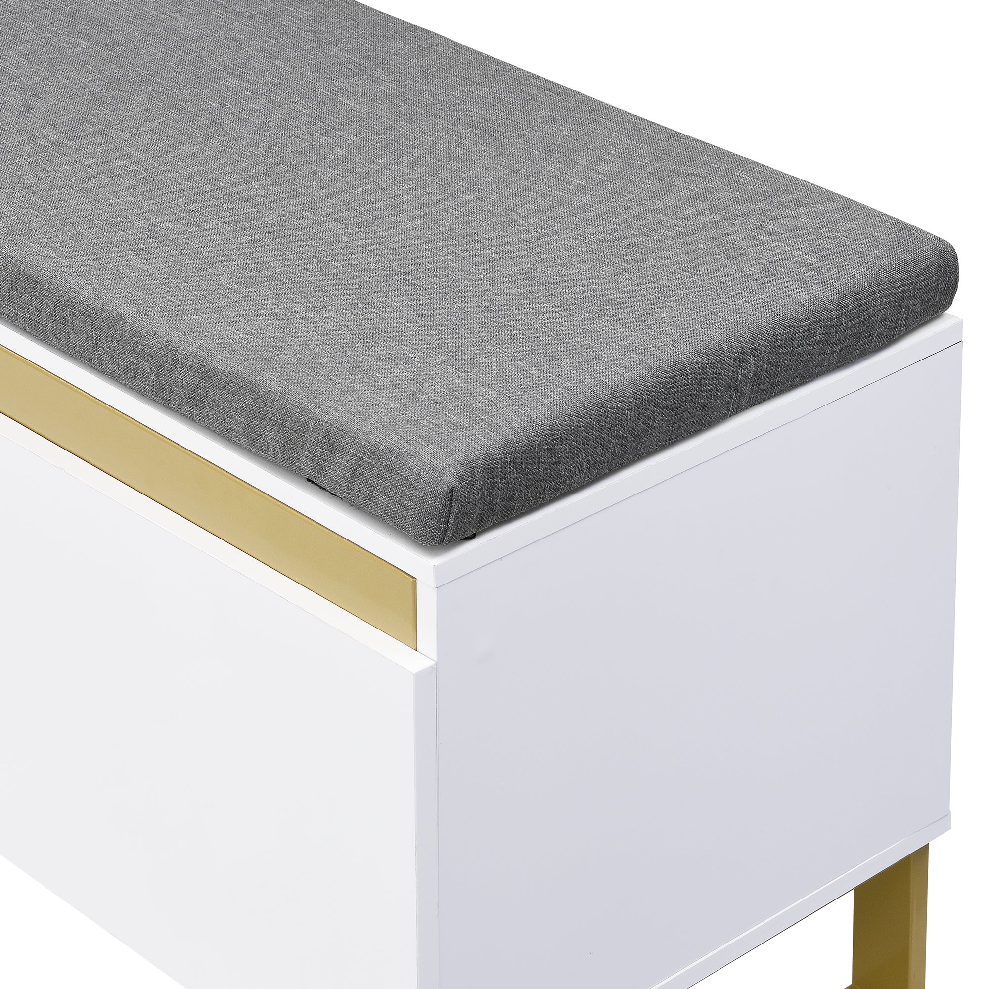 Meuble à Chaussures 120x35x85 cm - Avec 1 Tiroir et 3 Portes - Banc à Chaussures - Blanc et Doré - 5