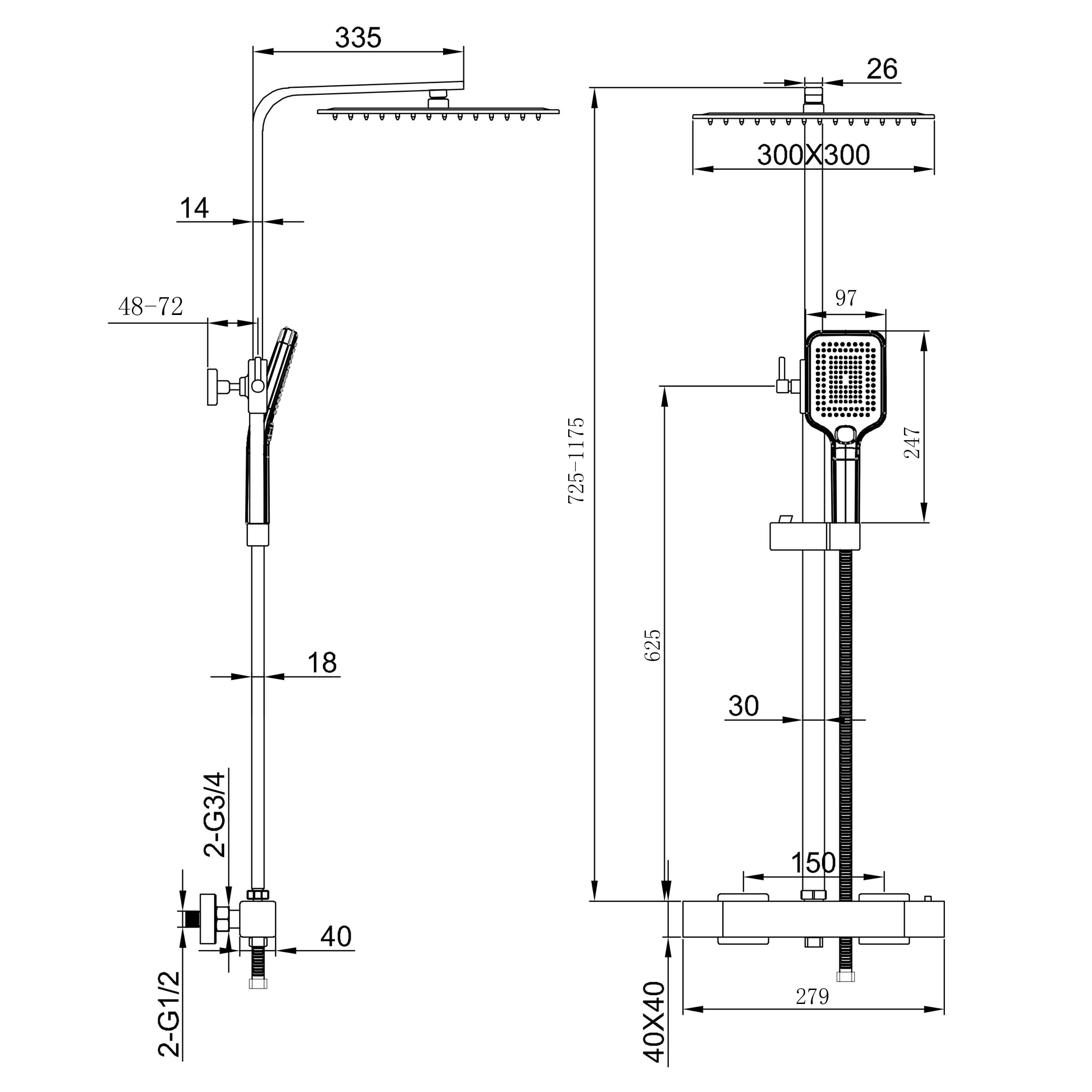 Aica Columna Ducha Termostática 38℃ Negro Mate Barra Ajustable, Alcachofa de Ducha 30x30cm (12
