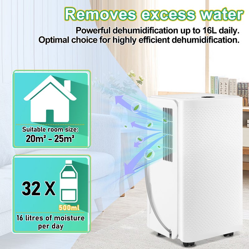Deshumidificador de aire 16L/Día , Deshumidificador silencioso portátil antimoho 38dB 20m²-25m - 6