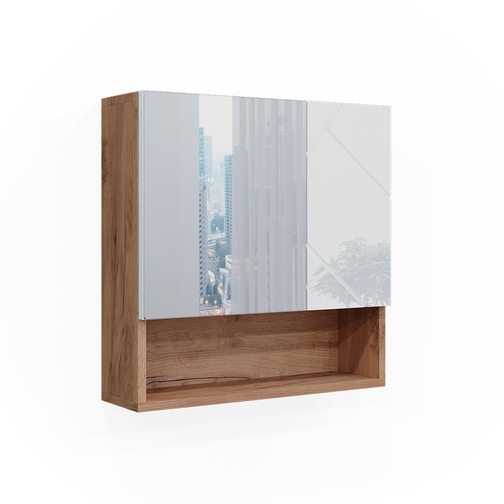 Armoire De Toilette Eliza Chêne Viking 70x65 Cm - 2 Portes Avec Miroir Et Rangement