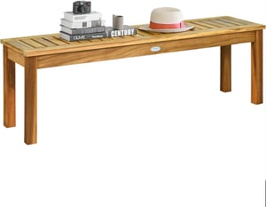 Banc de jardin extérieur en bois d’acacia 132 x 34 x 43,5cm avec pieds charge 360kg couleur de teck