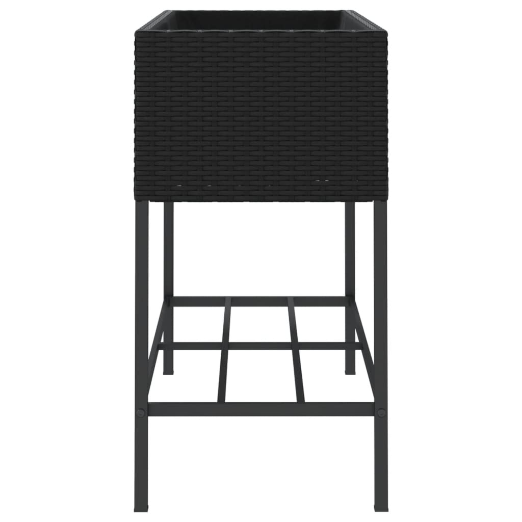Jardinière bac lit surélevé plantes fleurs terrasse jardin avec étagère résine tressée noir 02_0038417 - 3