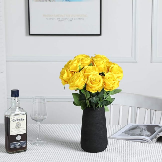 Washrann, 1 bouquet di fiori artificiali, 12 rose per fai da te, decorazione per casa, feste, matrimoni, colore giallo scuro Washrann, 1 bouquet di fiori artificiali, 12 rose per fai da te, decorazione per casa, feste, matrimoni, colore giallo scuro